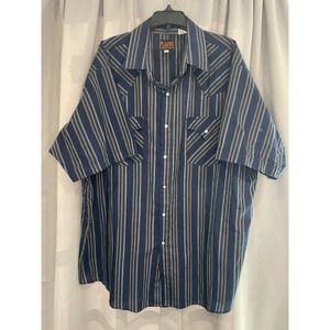 Vtg ELY Plains Western Shirt Pearl Snap Short Sleeve Plaid Blue Mens Sz XL